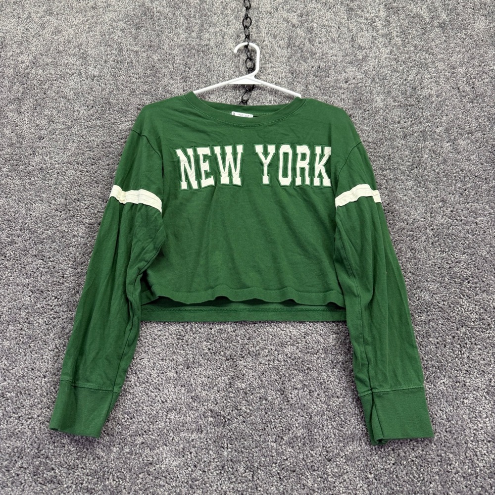 ZARA Crop Top Womens L Green Long Sleeve Casual